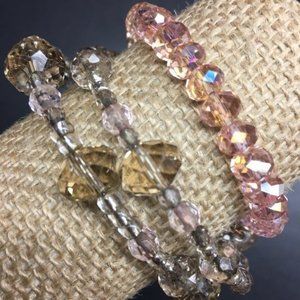 Pink Faceted Bracelet Lot Of Two Transluscent Memory Stretch Retro BoHo